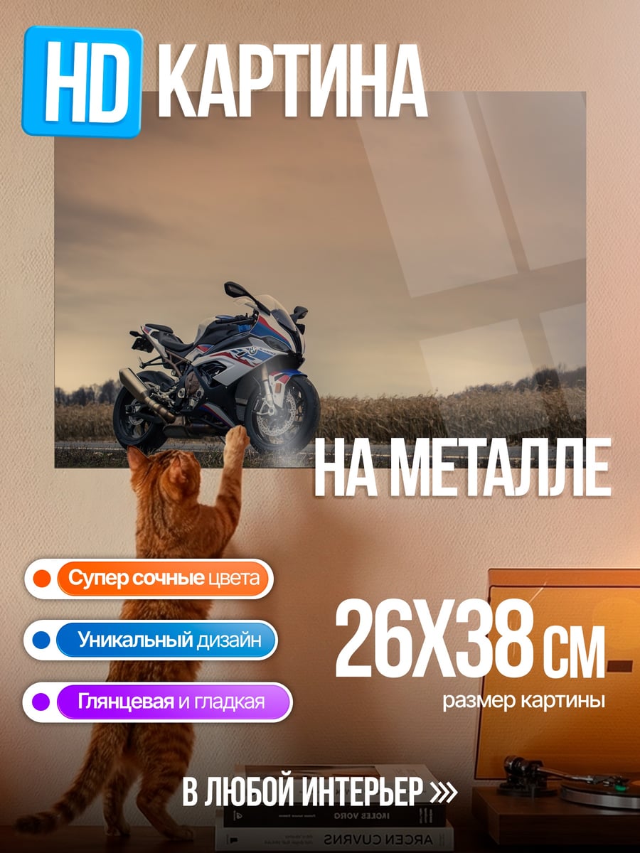 Картина на металле Спортивный мотоцикл