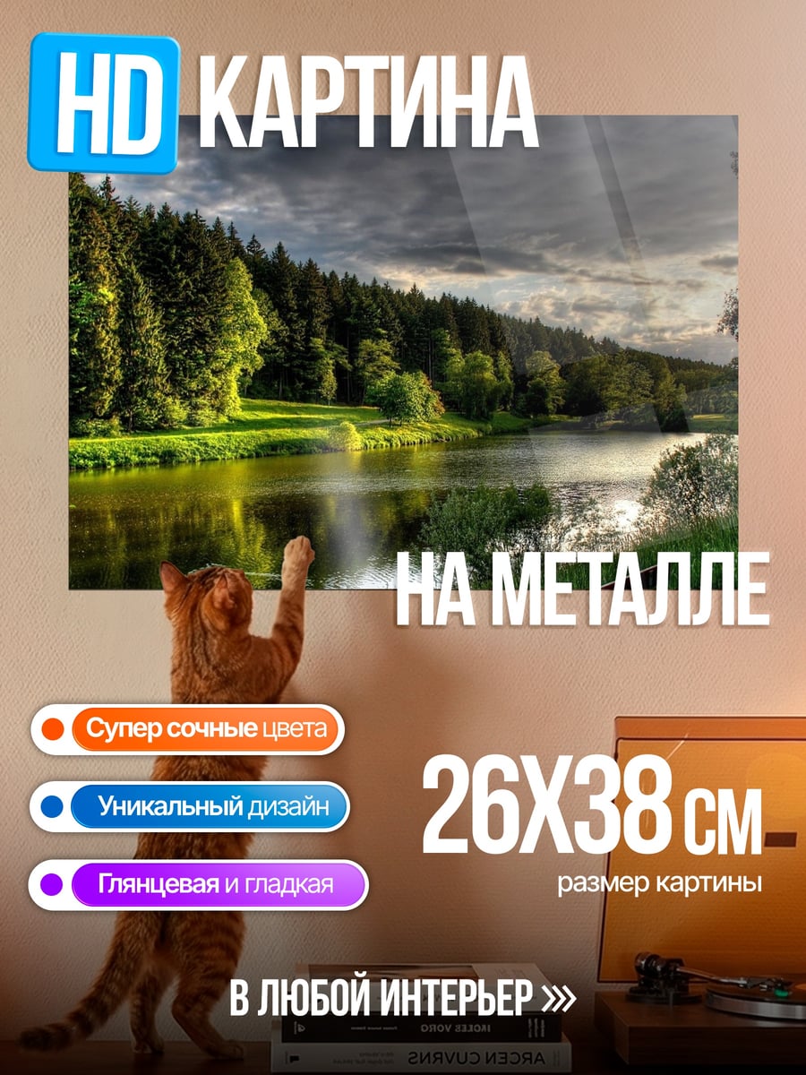 Картина на металле Лесное озеро