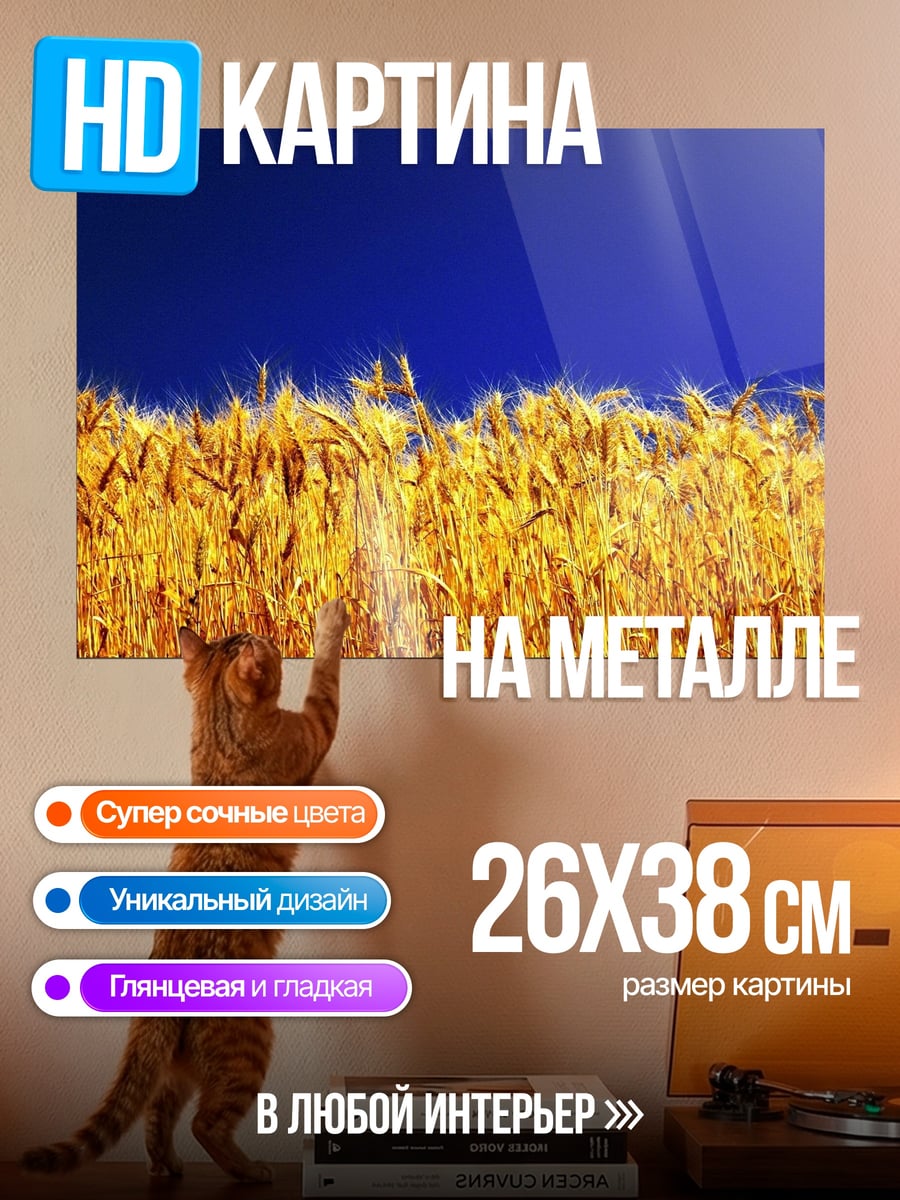 Картина на металле Золотое поле небо