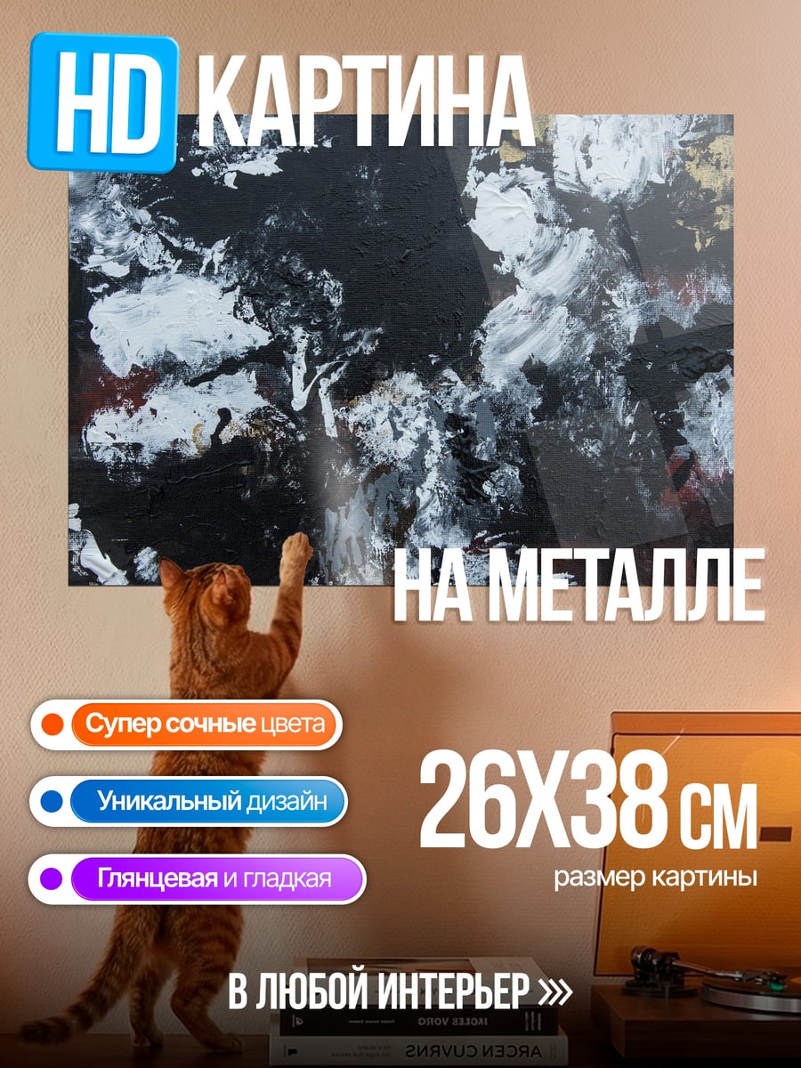 Картина на металле Черно-белая абстракция