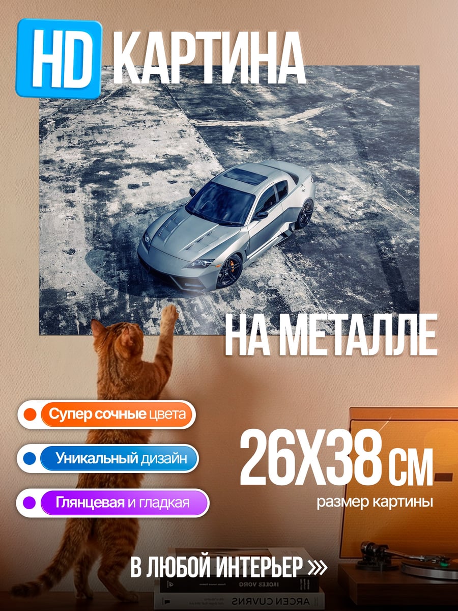 Картина на металле Серебристый спорткар