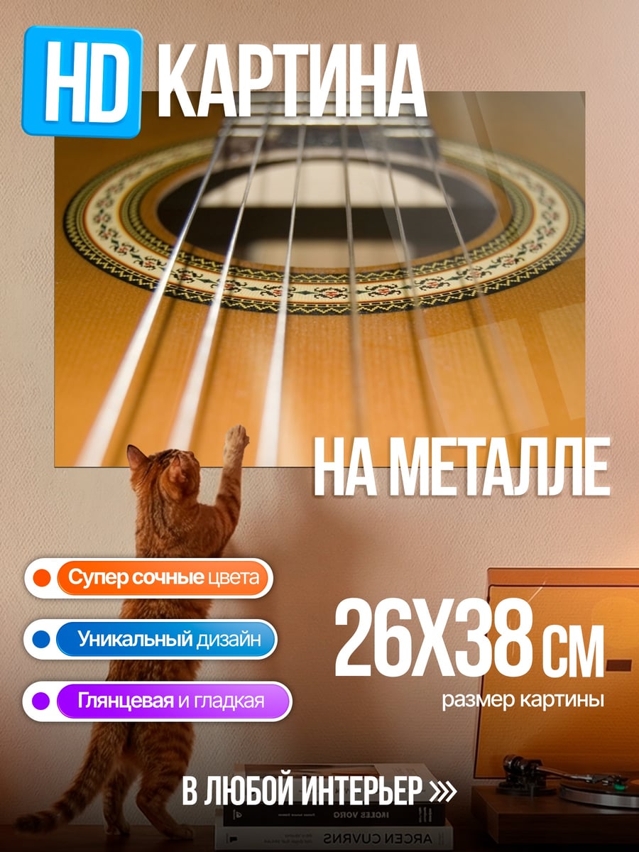Картина на металле Гитара крупным планом