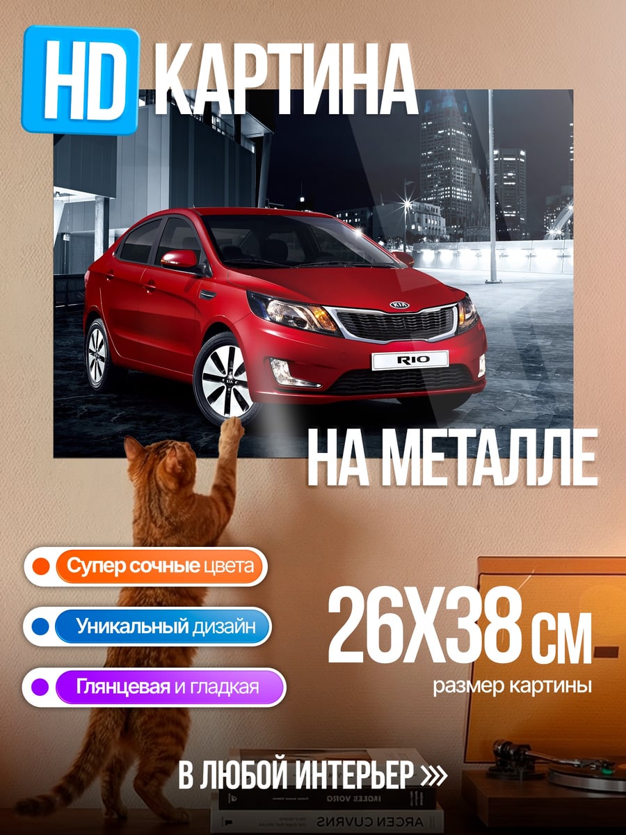 Картина на металле красный Kia Rio