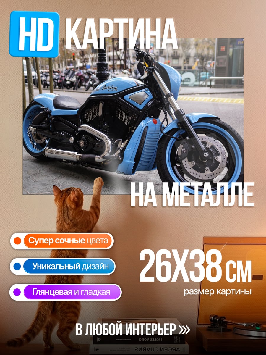 Картина на металле Голубой мотоцикл