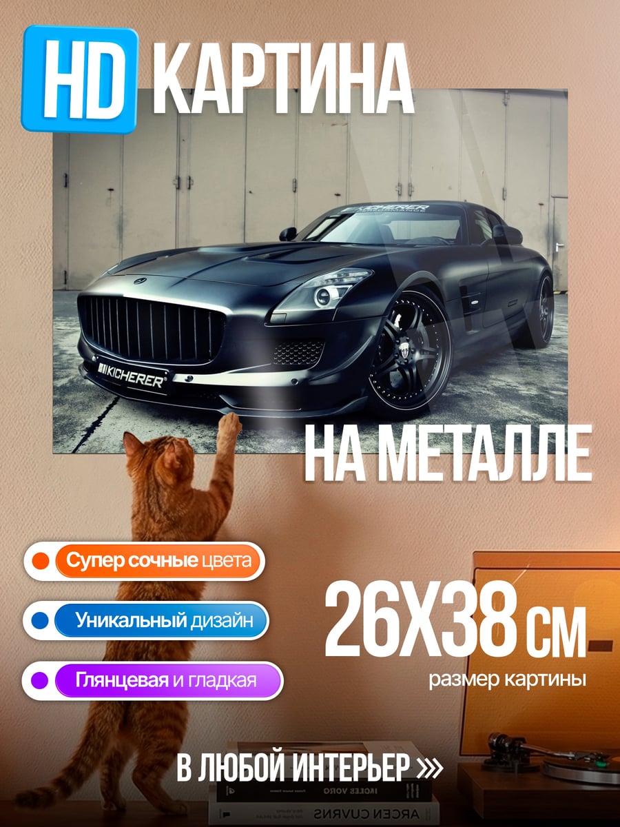 Картина на металле Черный спорткар