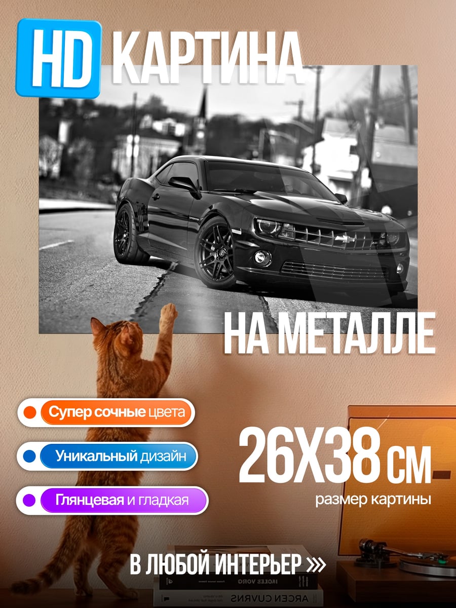 Картина на металле Черный Камаро