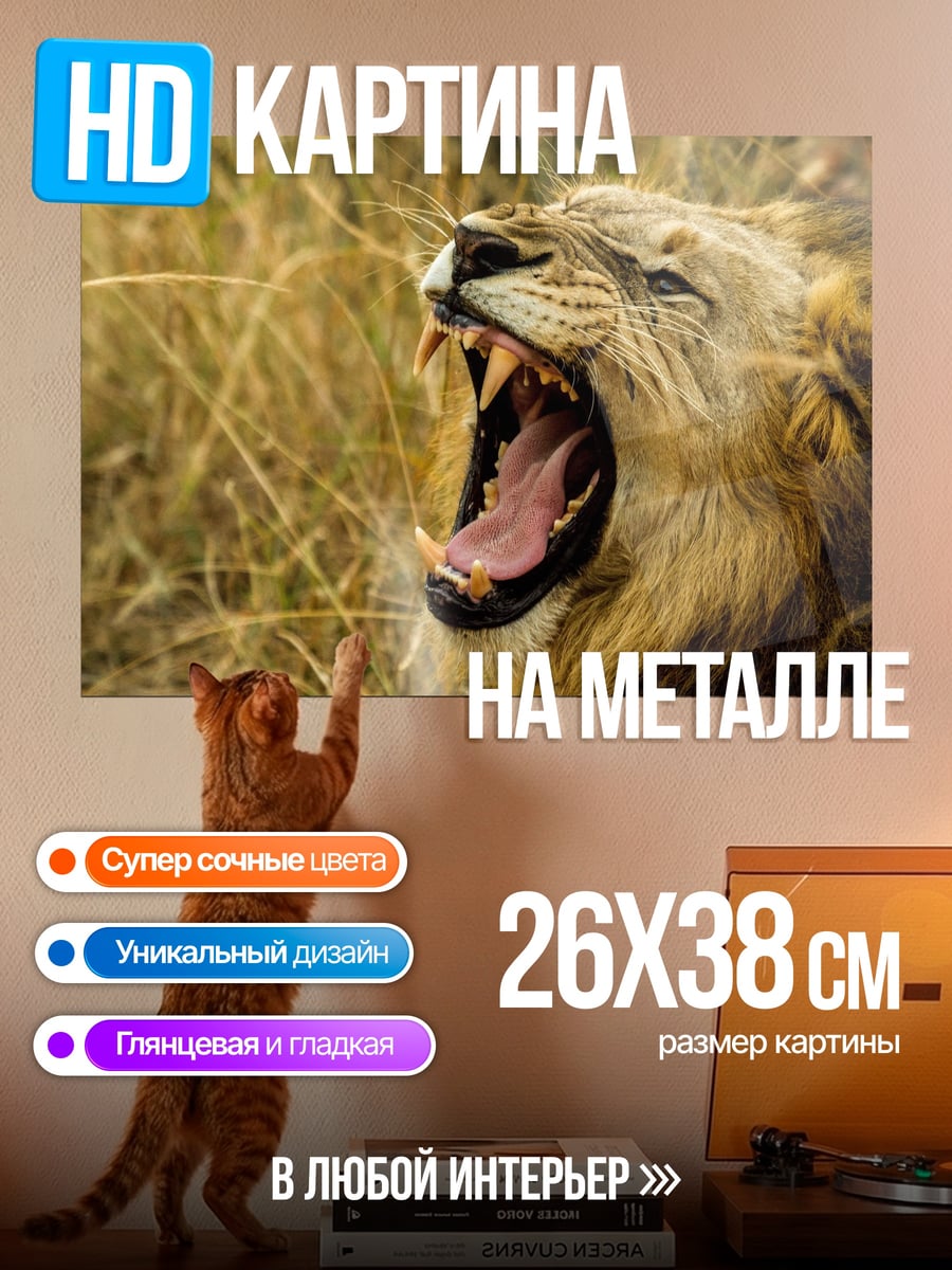 Картина на металле Зевнувший лев