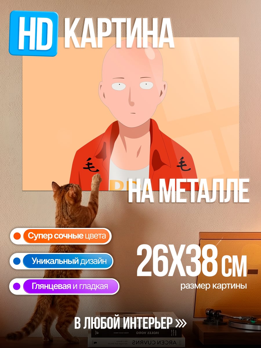 Картина на металле Сайтама в красной куртке