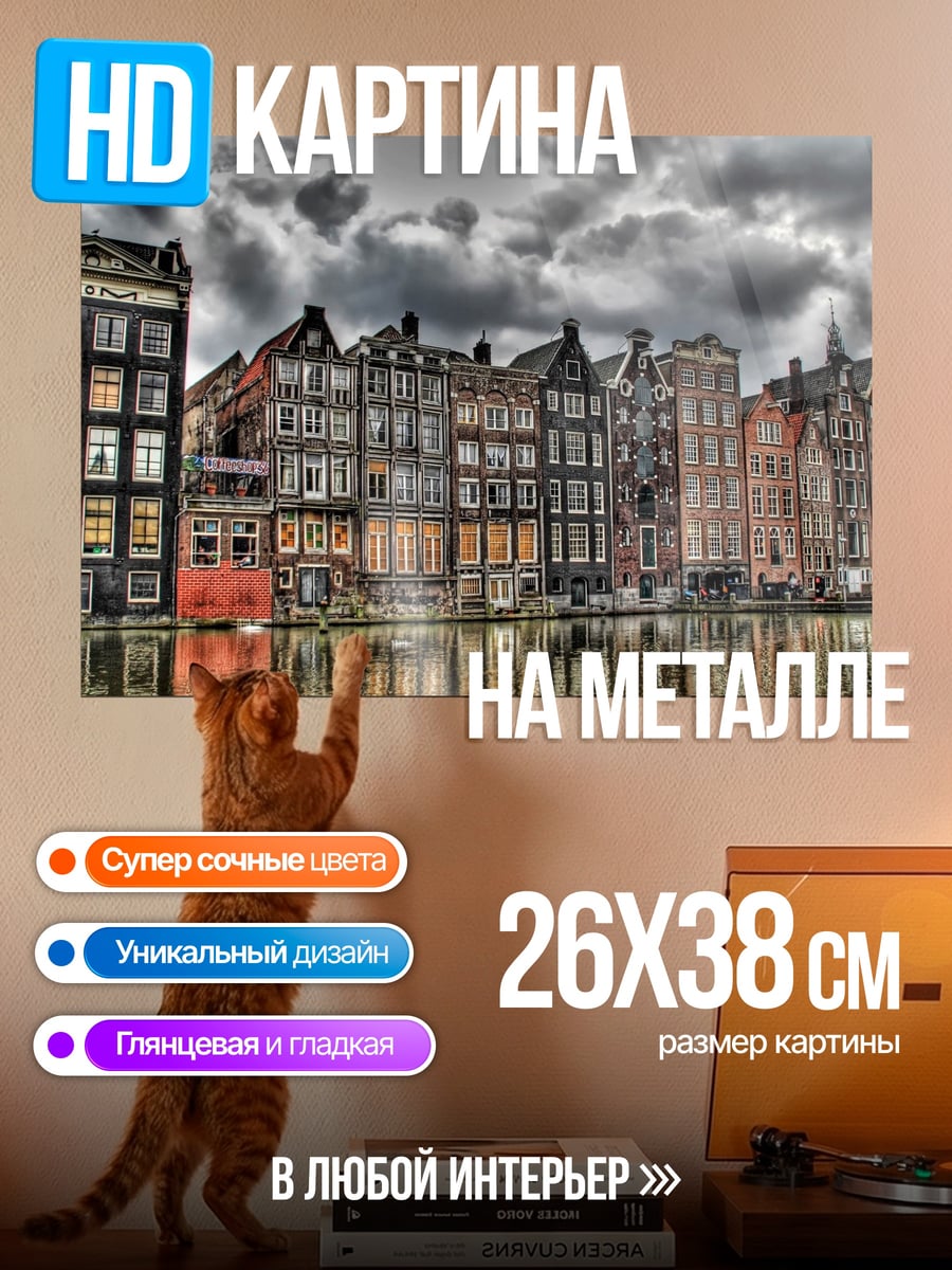 Картина на металле Амстердамские дома канал