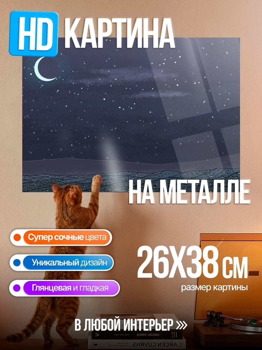 Картина на металле Ночное небо луна