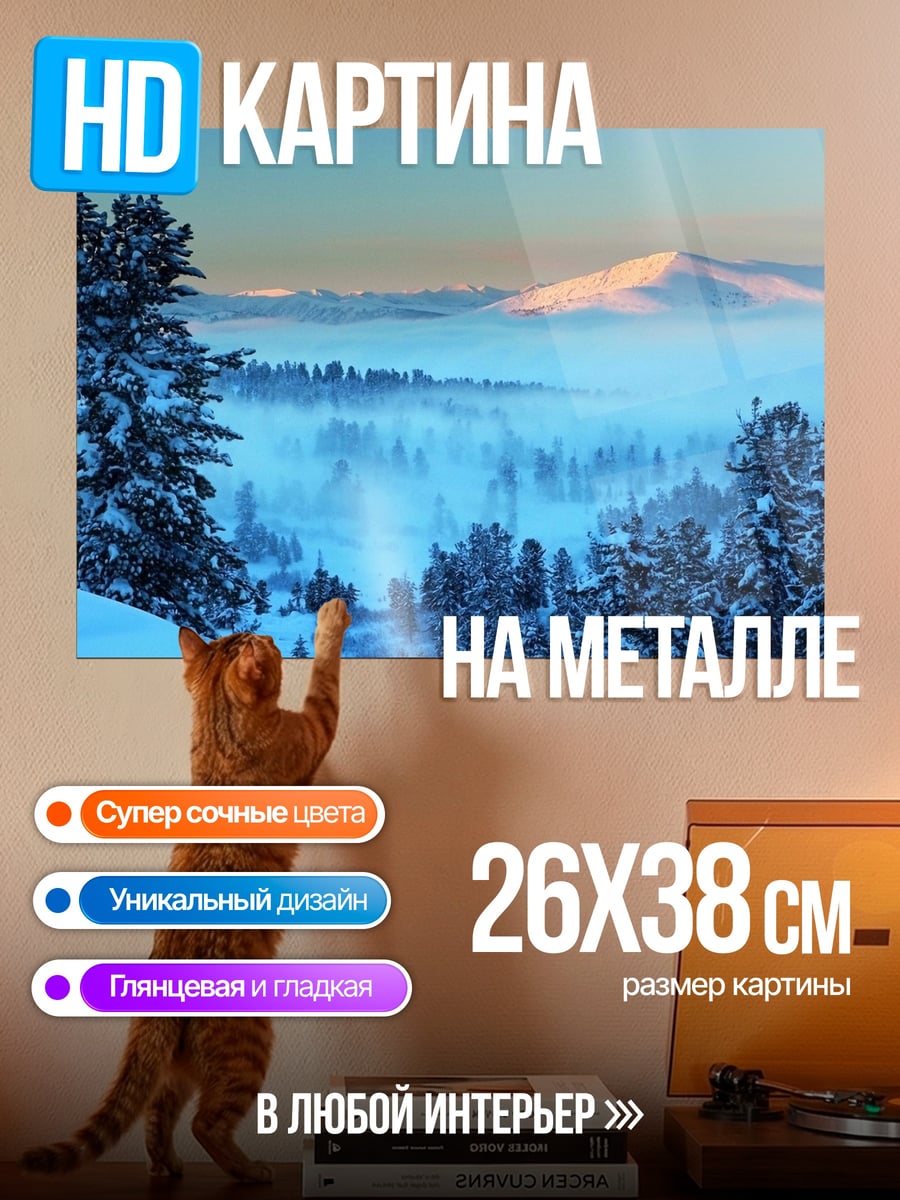 Картина на металле Зимний пейзаж с горами
