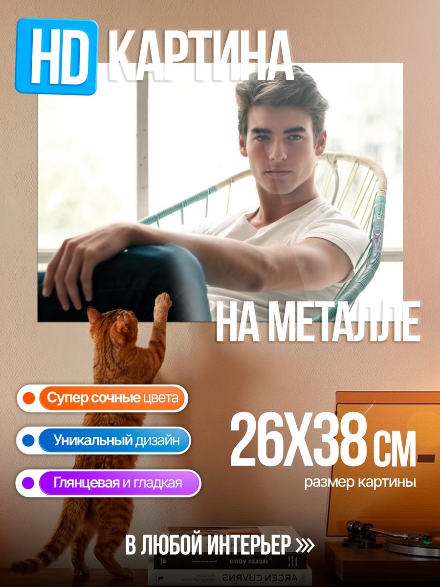 Картина на металле молодой парень в кресле