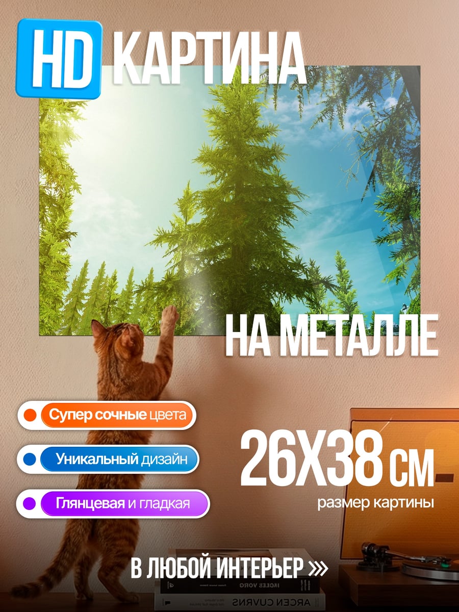 Картина на металле Вершины сосен