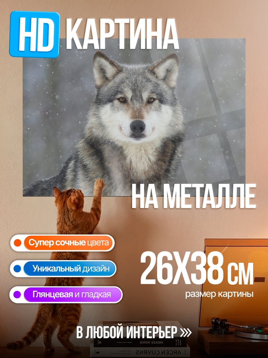 Картина на металле Волк в снегу