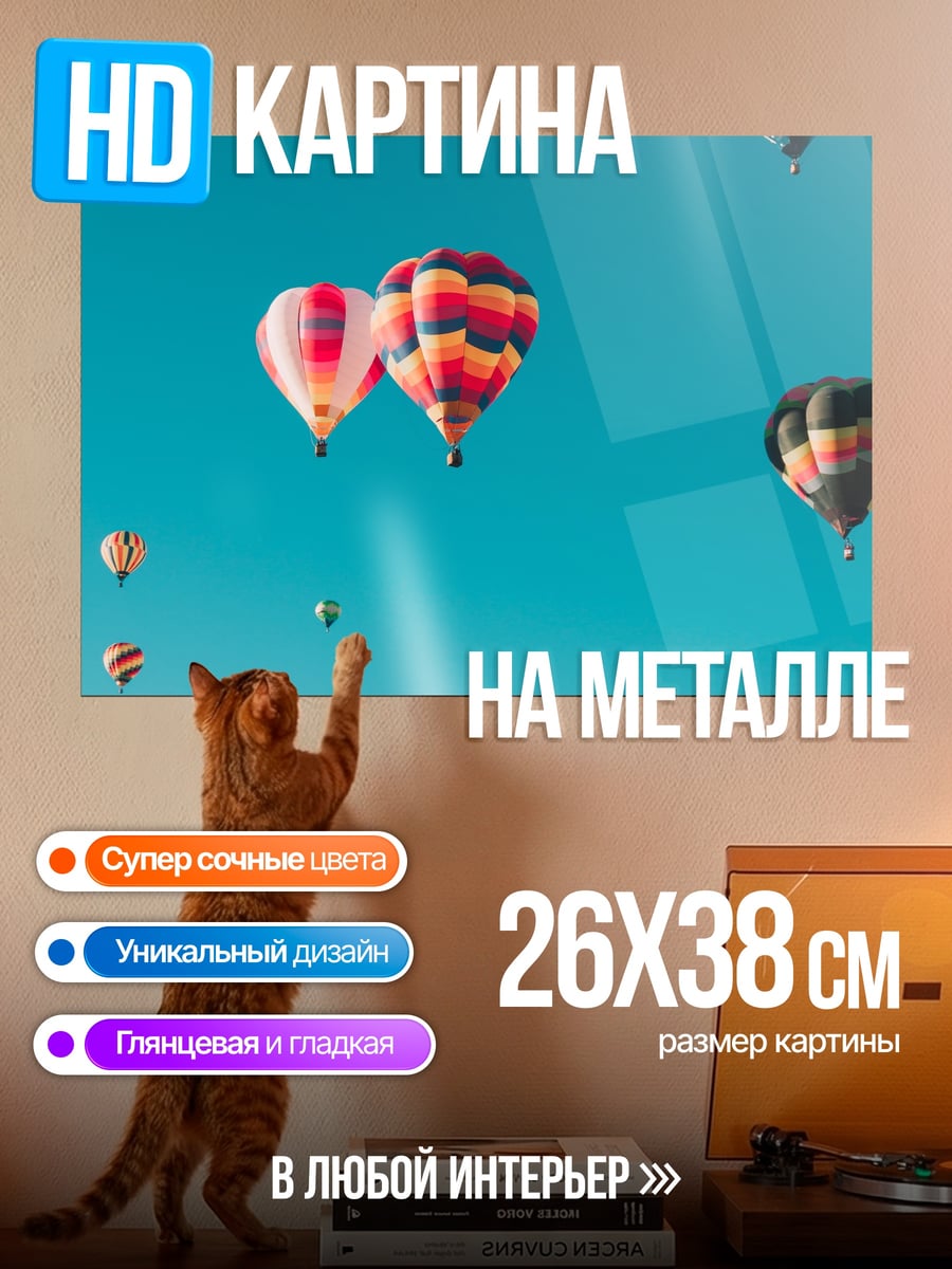 Картина на металле воздушные шары в небе