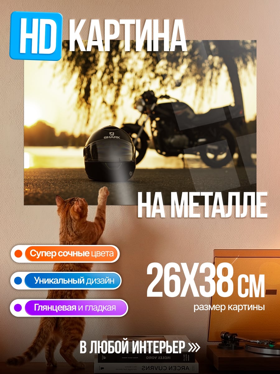 Картина на металле мотоцикл на закате