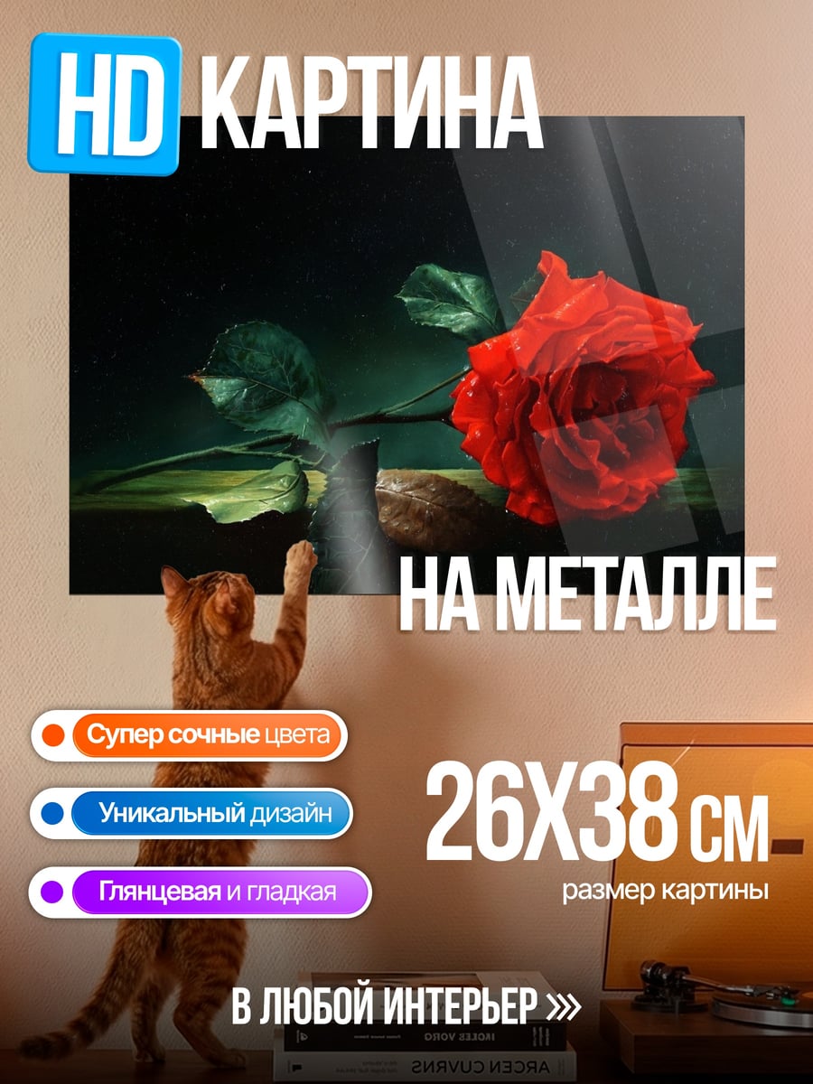 Картина на металле Красная роза