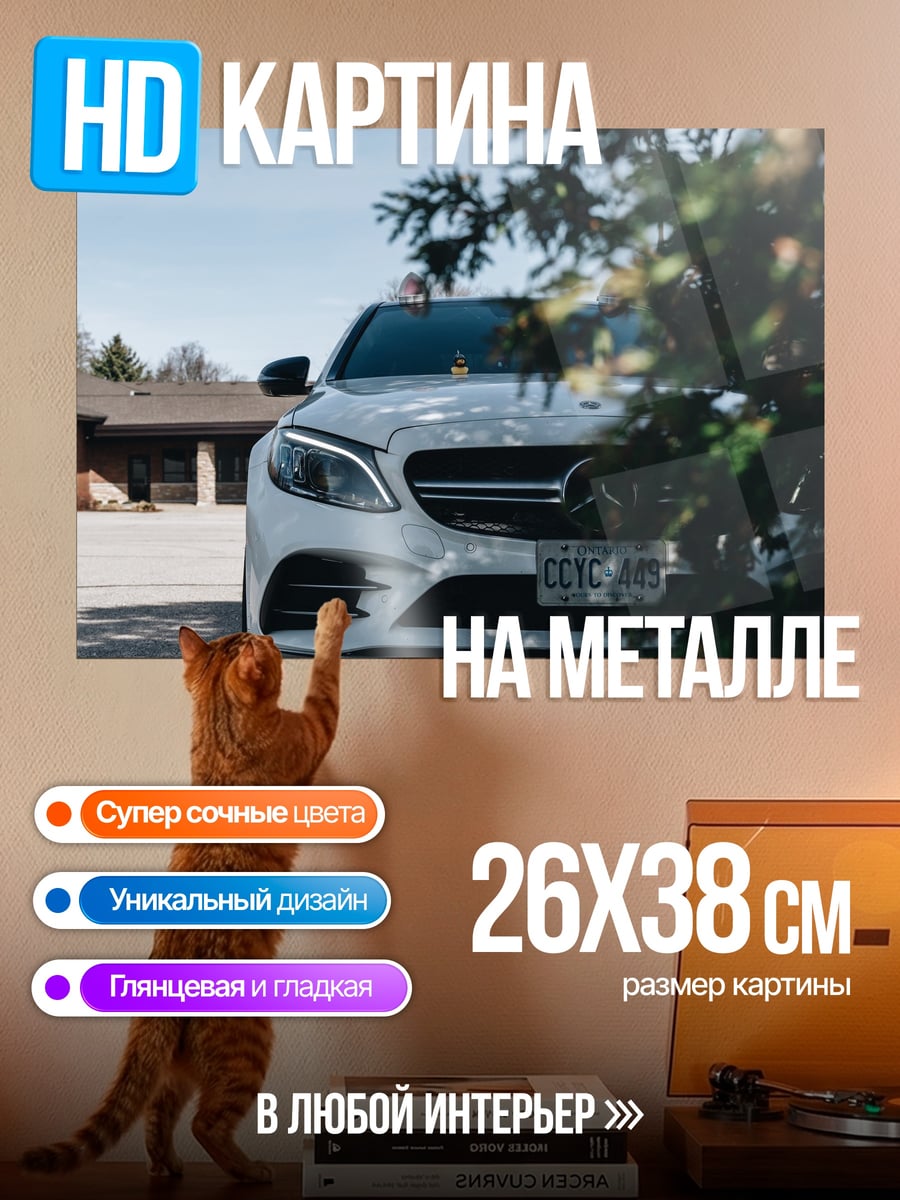 Картина на металле Белый Мерседес