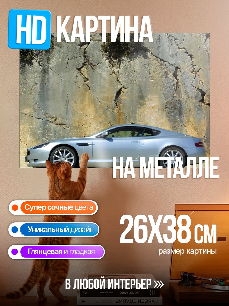 Картина на металле серебристый спорткар
