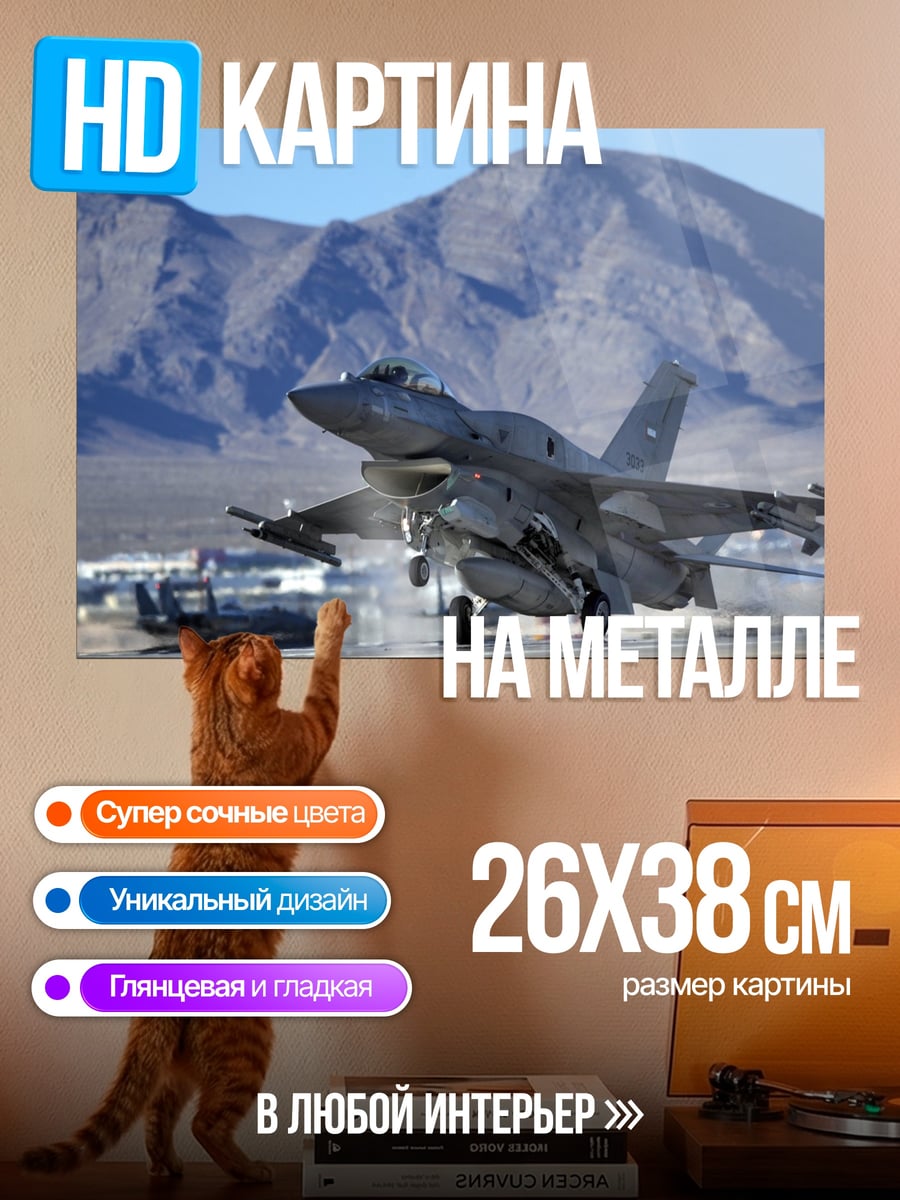Картина на металле истребитель взлетает