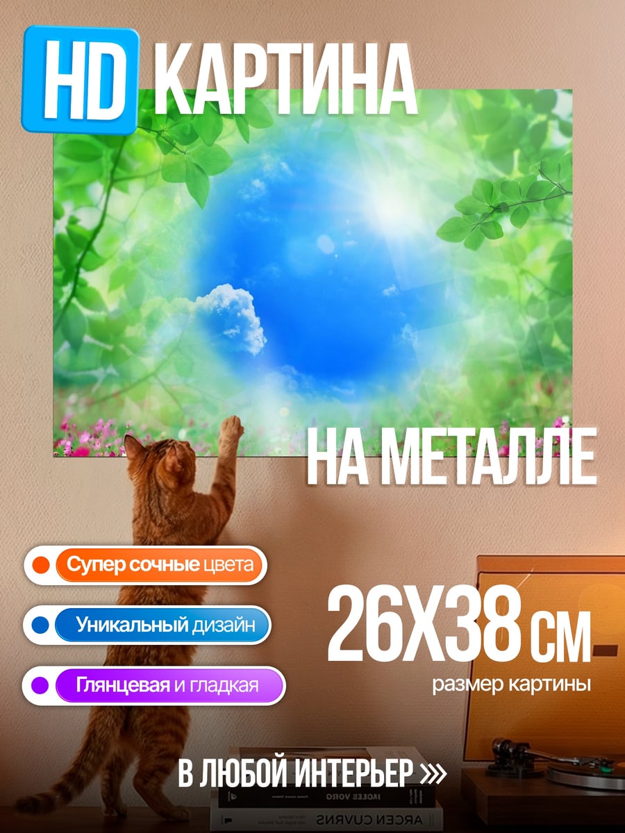 Картина на металле Летний луг небо
