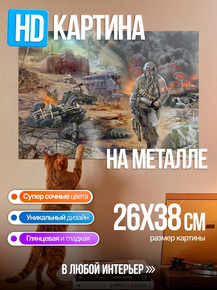 Картина на металле Солдат в руинах