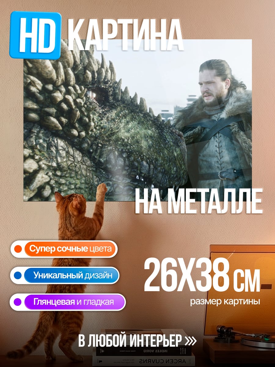 Картина на металле Джон Сноу дракон