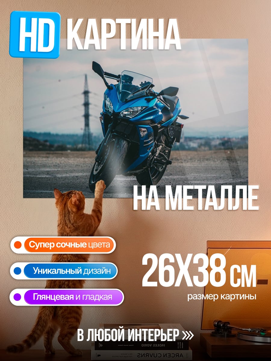 Картина на металле Синий мотоцикл