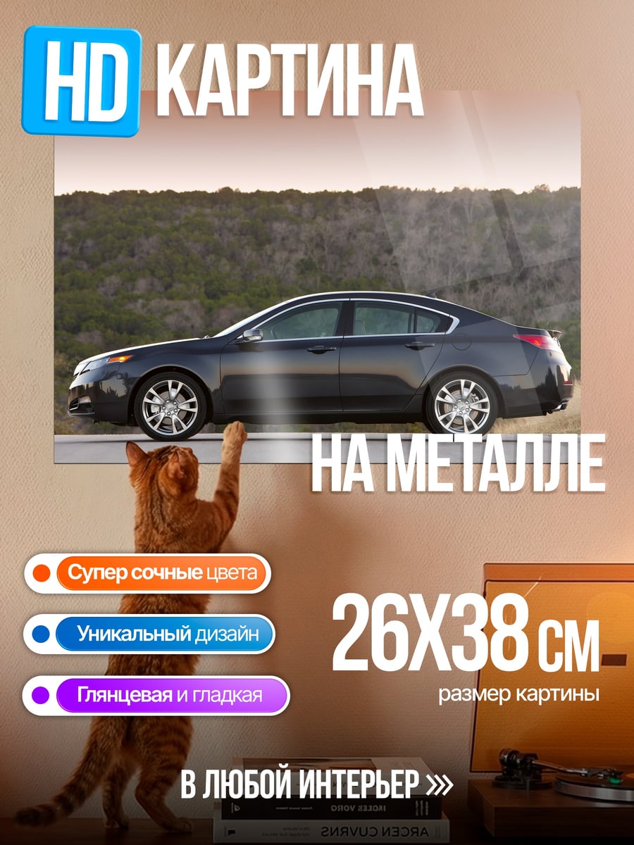 Картина на металле серый седан на дороге