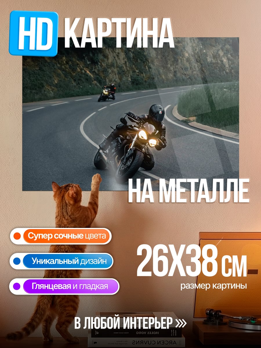Картина на металле Мотоцикл на повороте