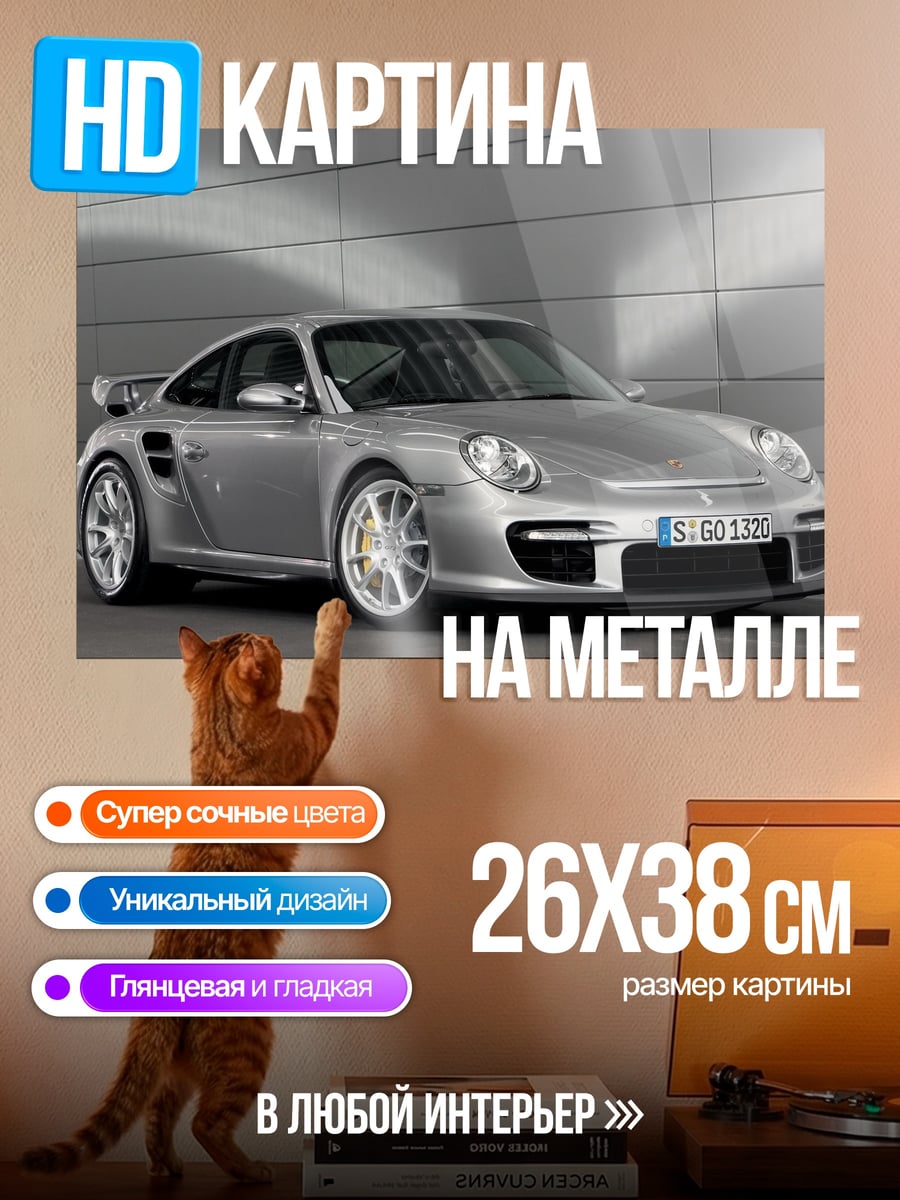 Картина на металле серебристый спорткар