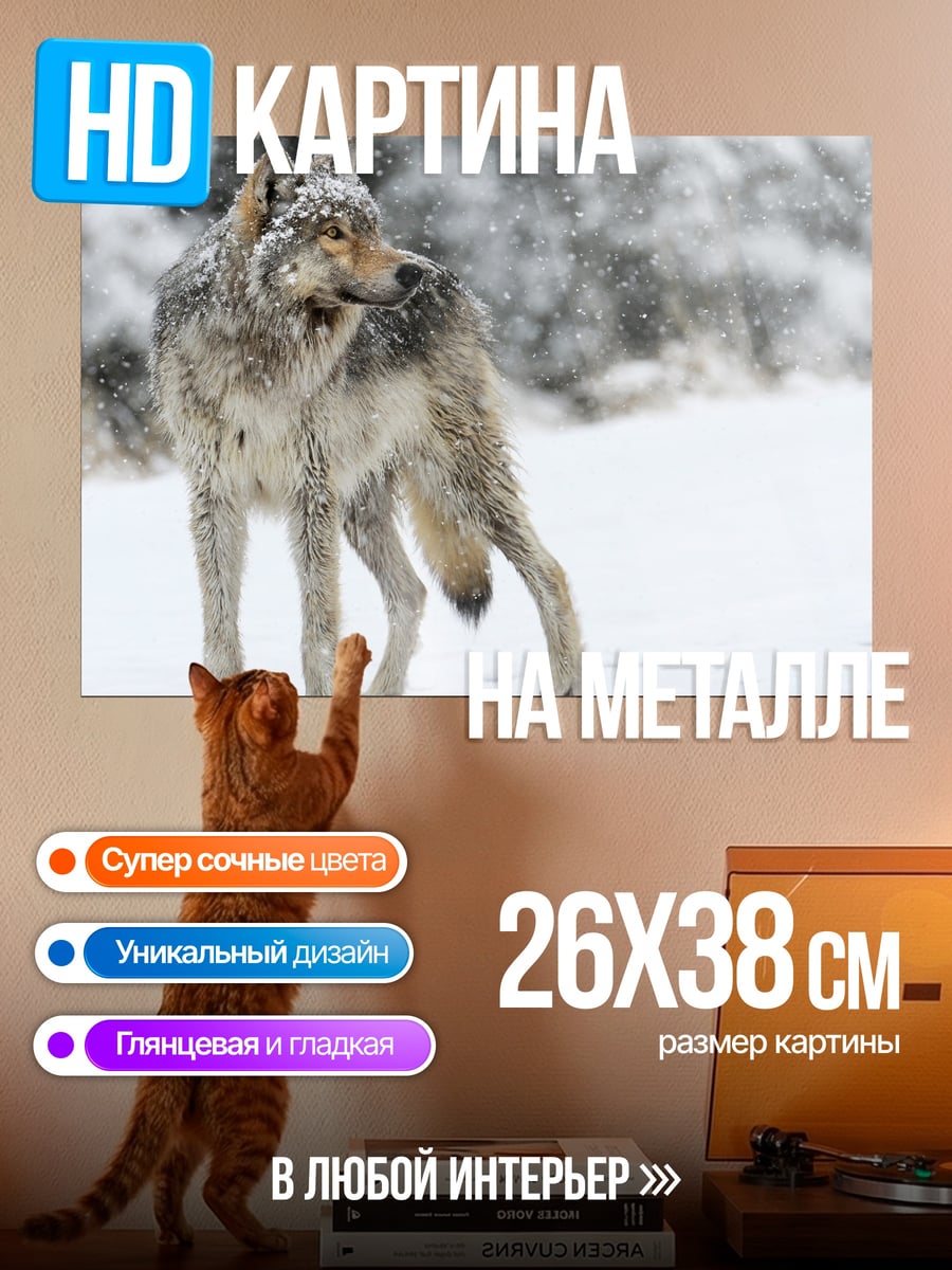 Картина на металле Волк в снегу