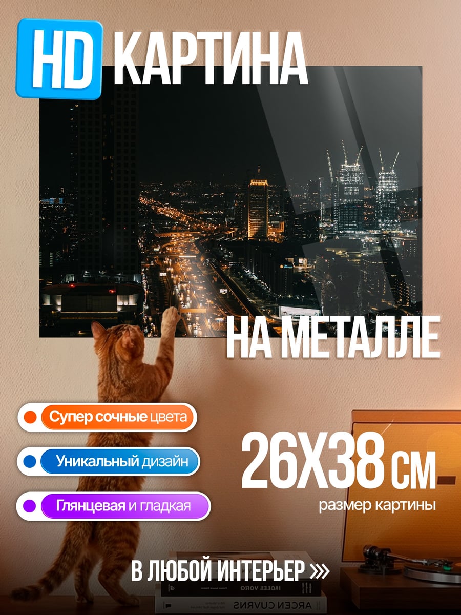 Картина на металле Ночной город