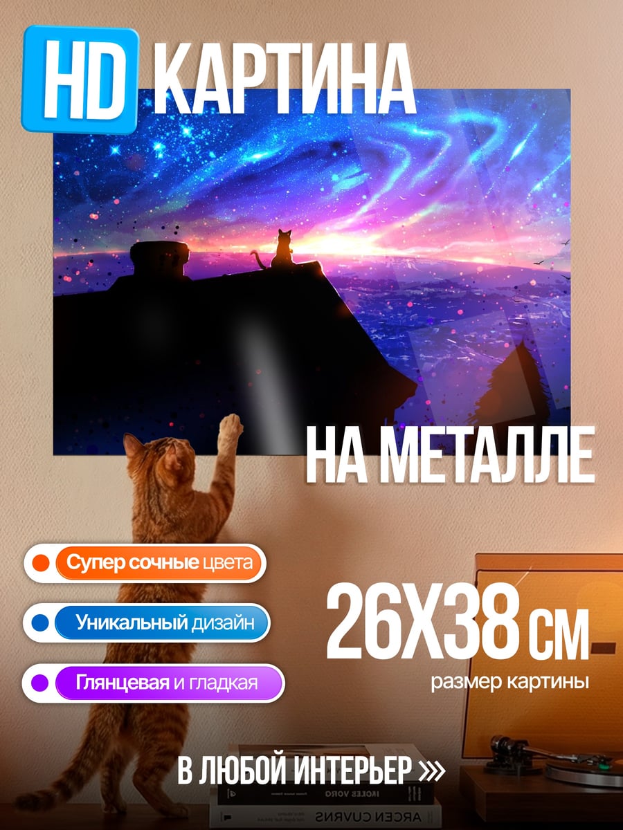 Картина на металле Кот на крыше