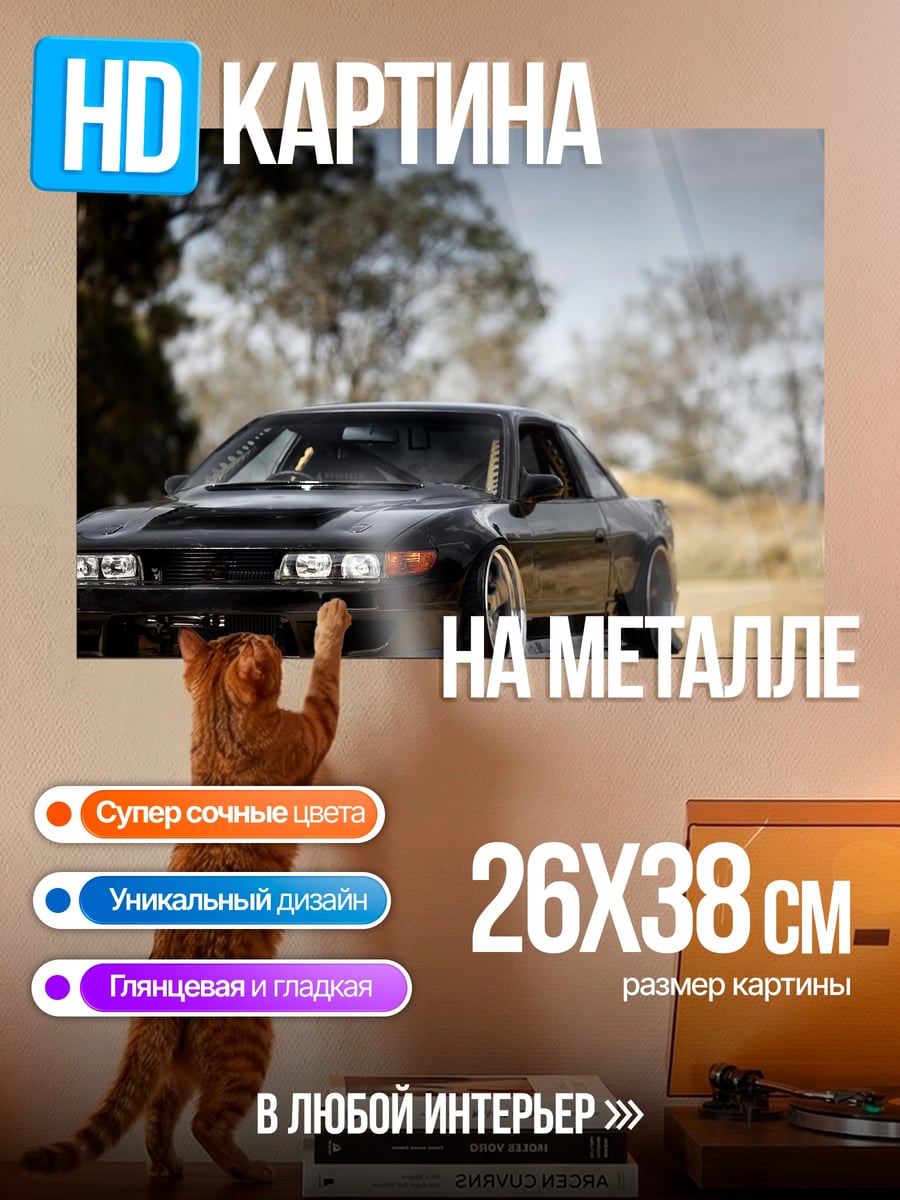 Картина на металле черный спорткар
