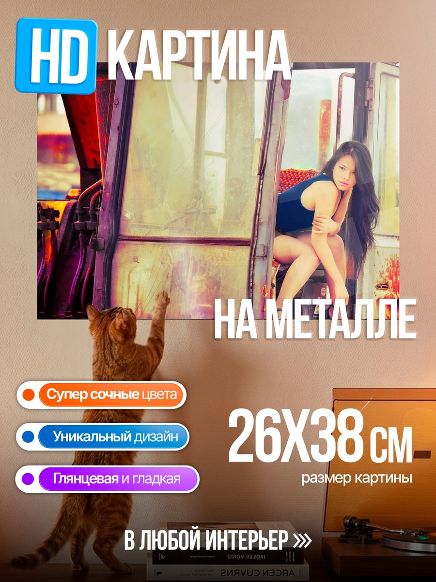 Картина на металле Девушка в автобусе