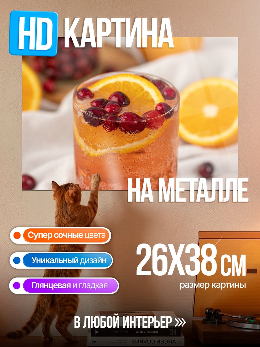 Картина на металле клюквенный коктейль с апельсином