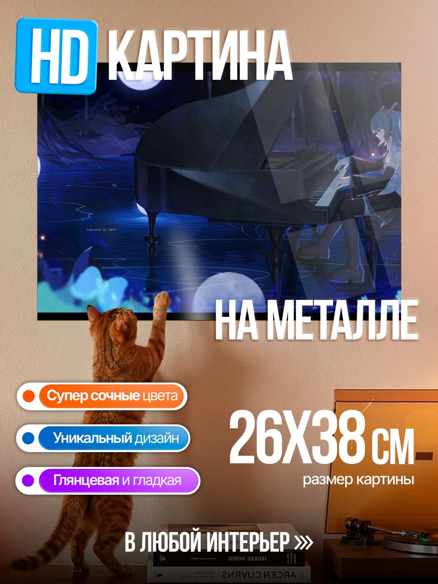 Картина на металле Девушка играет на пианино
