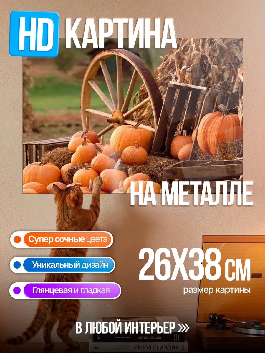 Картина на металле Осенний урожай тыквы