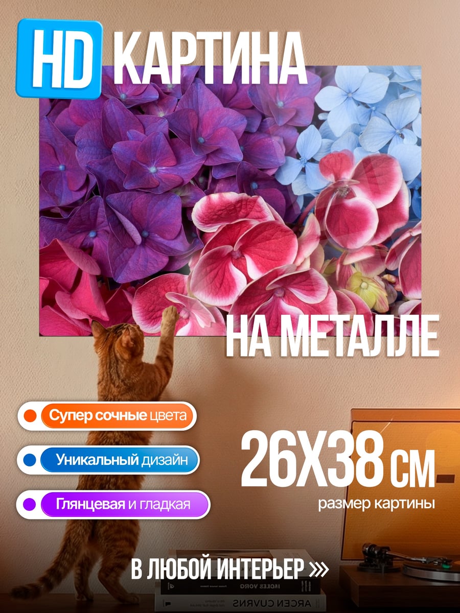 Картина на металле Цветы гортензии