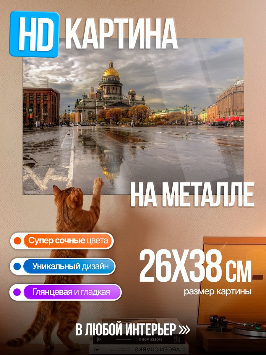 Картина на металле Исаакиевский собор после дождя