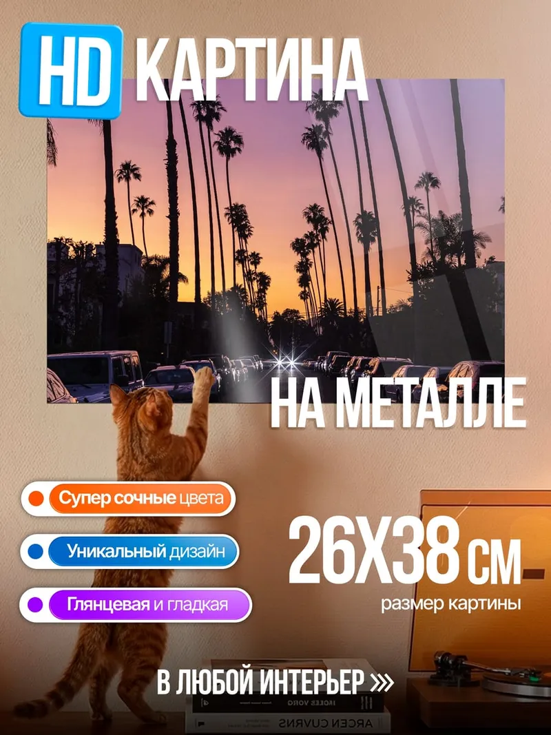 Картина на металле Закат в Лос-Анджелесе