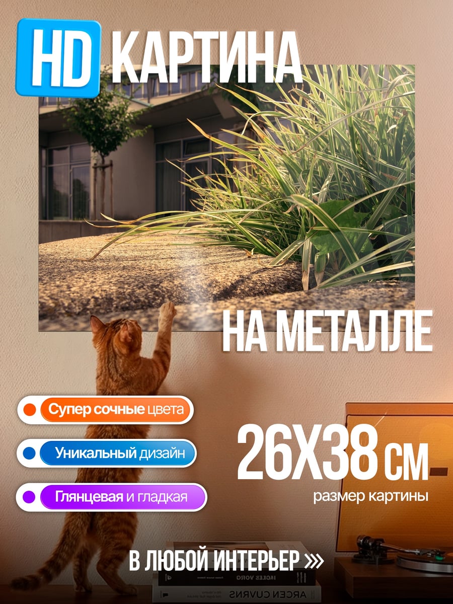 Картина на металле Трава у дома