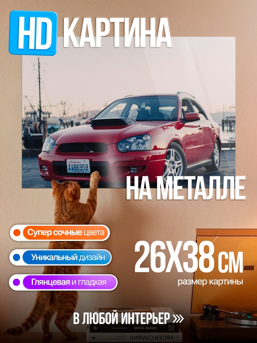 Картина на металле Красный спорткар у воды