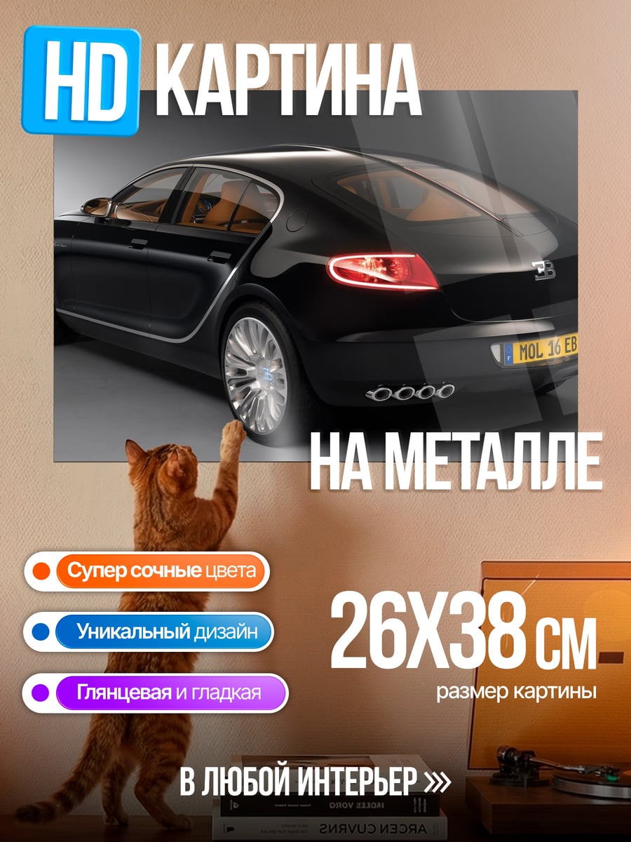 Картина на металле Черный Бугатти