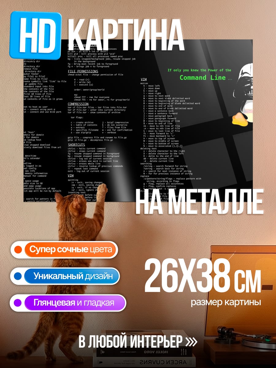Картина на металле Командная строка Linux