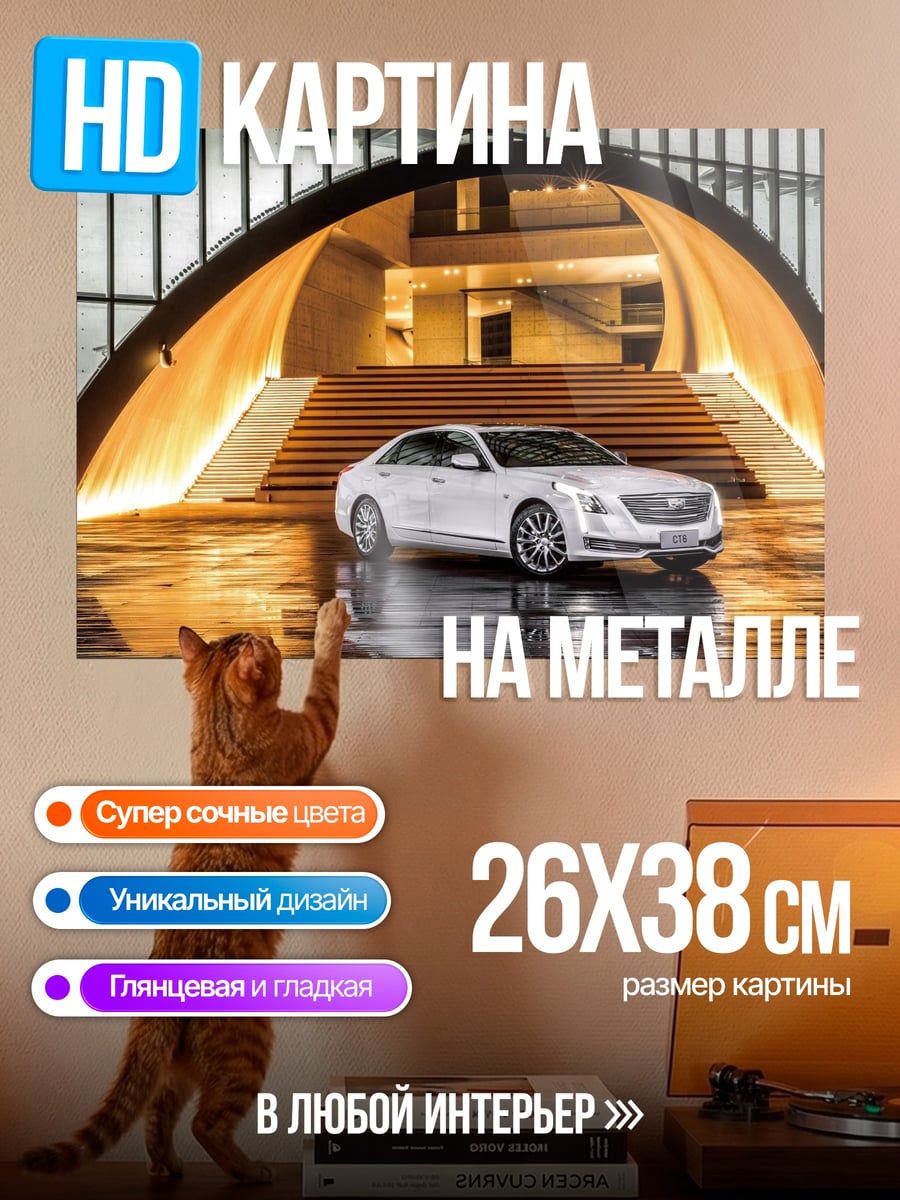 Картина на металле Белый седан у входа