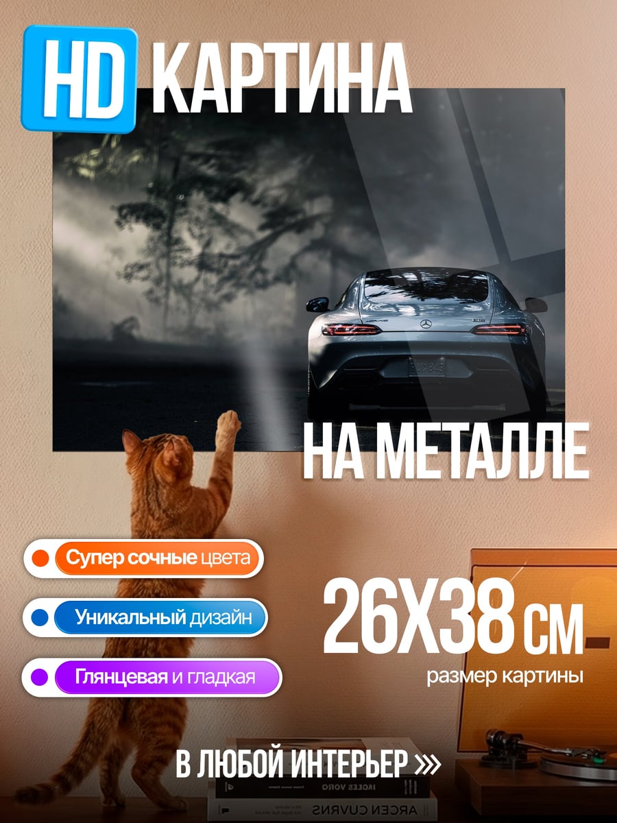 Картина на металле Спортивный автомобиль в тумане