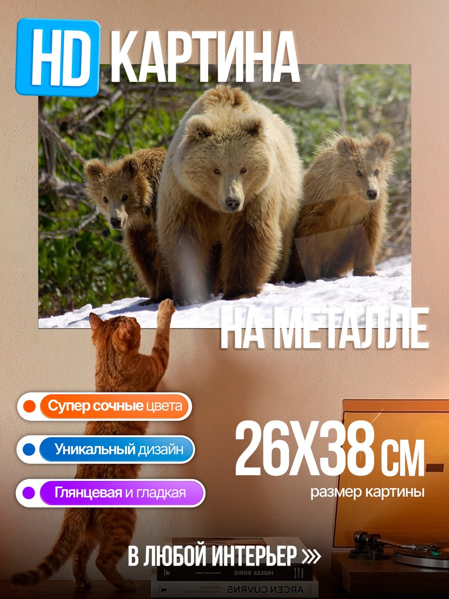 Картина на металле Медведица с медвежатами