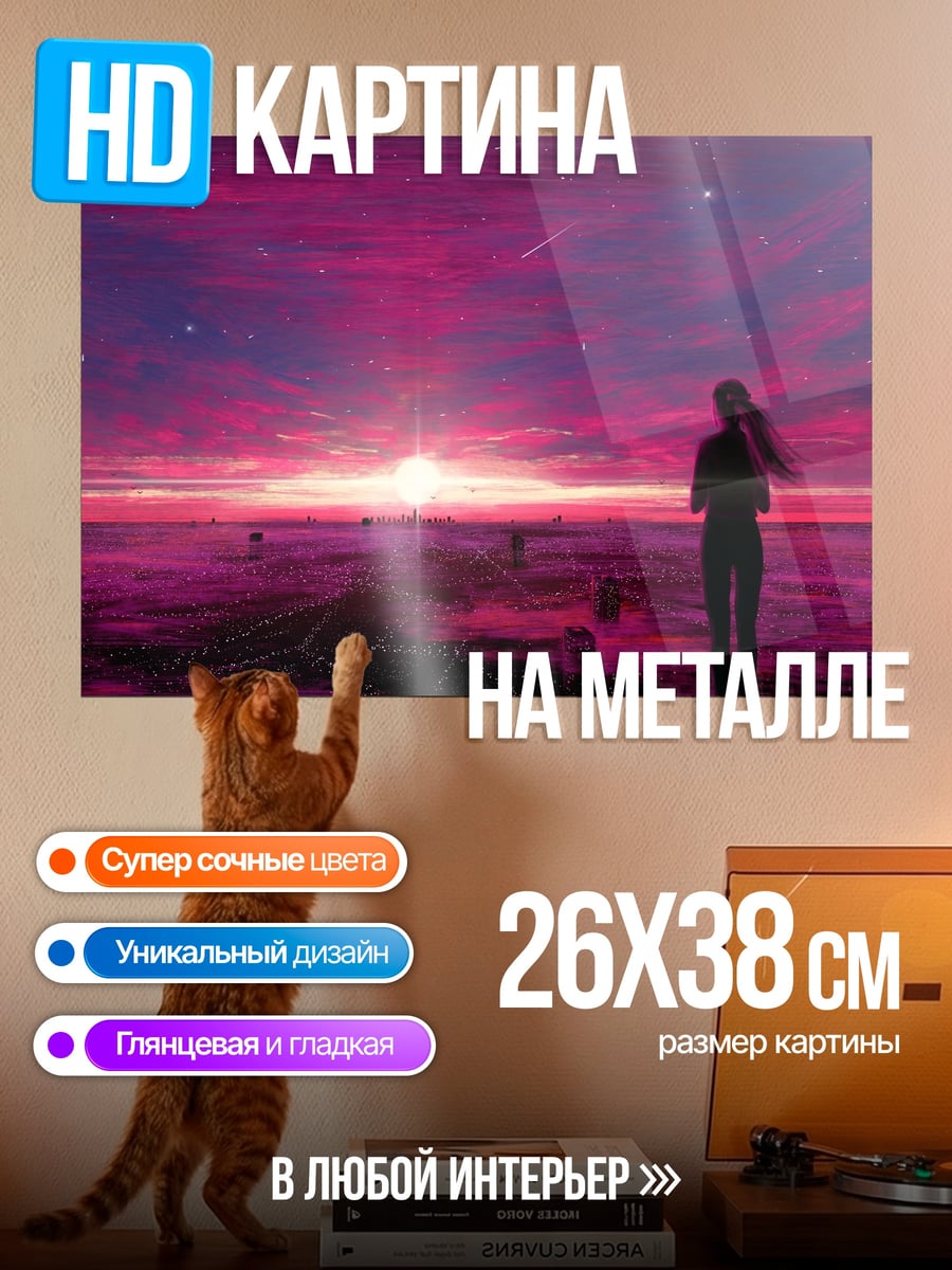 Картина на металле Девушка на закате